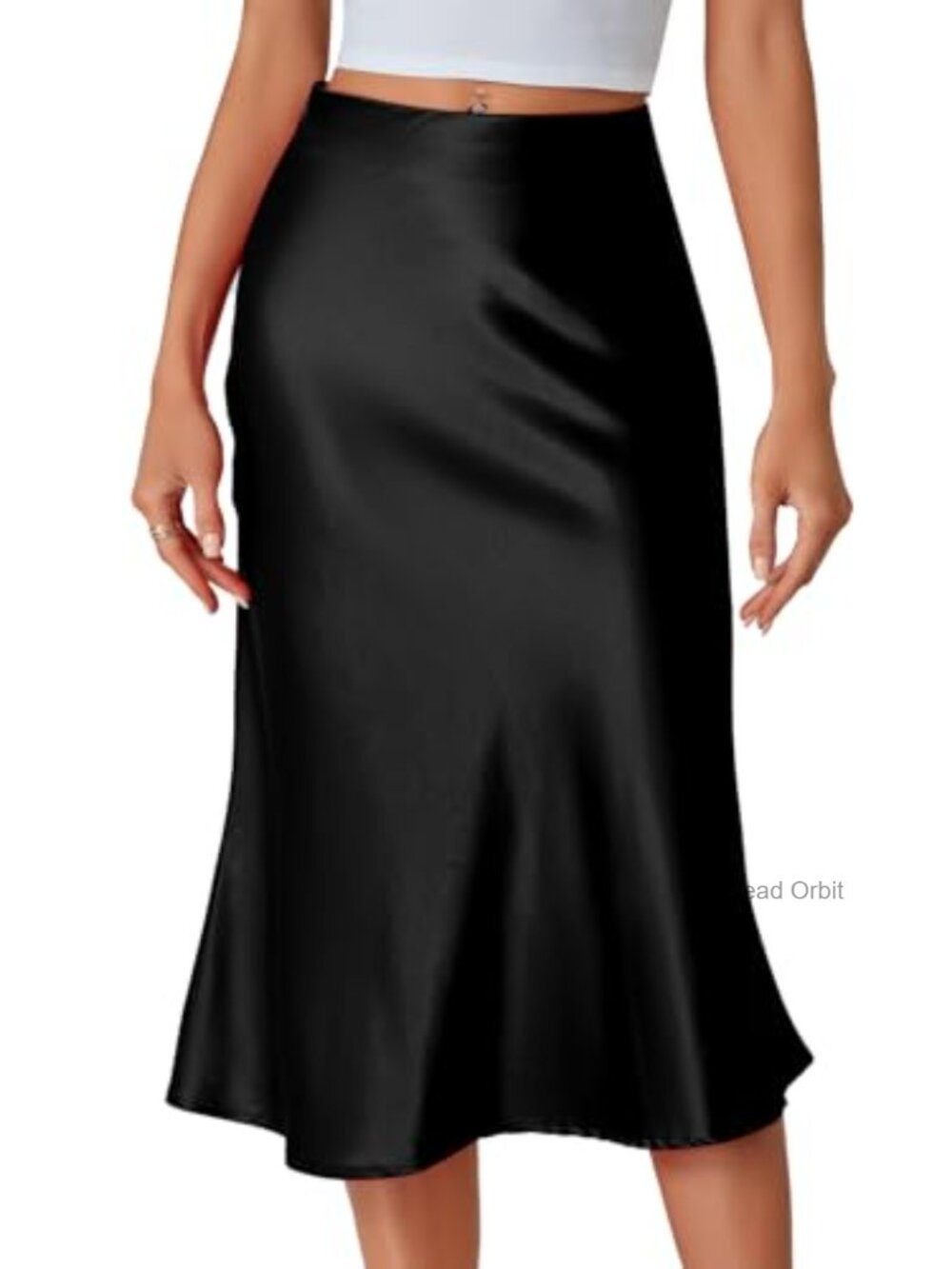 Satin Midi Skirt High Waist A-Line Flowy Office Wear Zip Closure